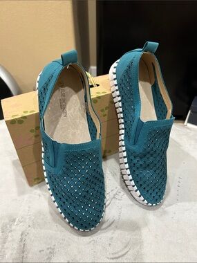 Ilse Jacobsen Teal Laser-Cut Slip-On Loafers